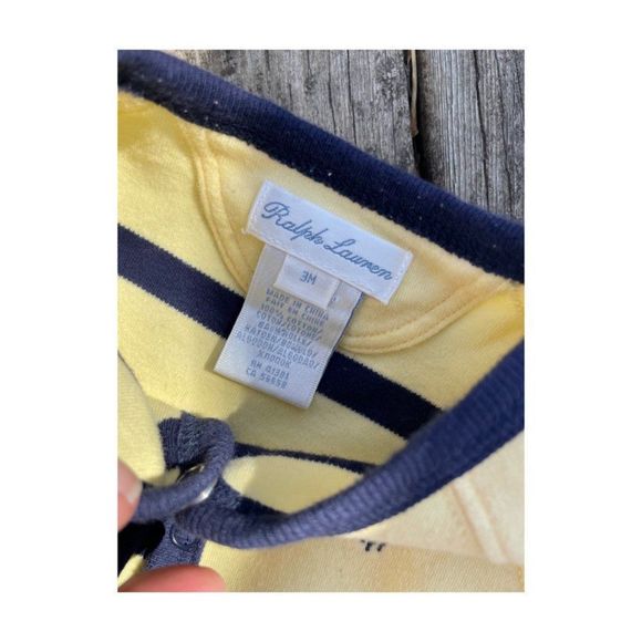 Ralph Lauren Striped Romper Yellow Navy Blue 100% Cotton Sz 3m - Picture 3 of 5